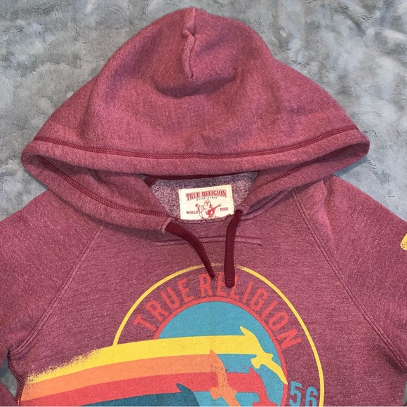 True Religion Logo Hoodie Heather Burgundy - Picture 2 of 13